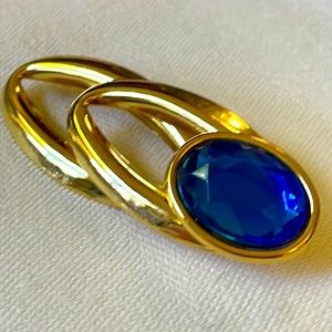 VTG Gold Tone Metal blue lucite stone Pin Brooch bar